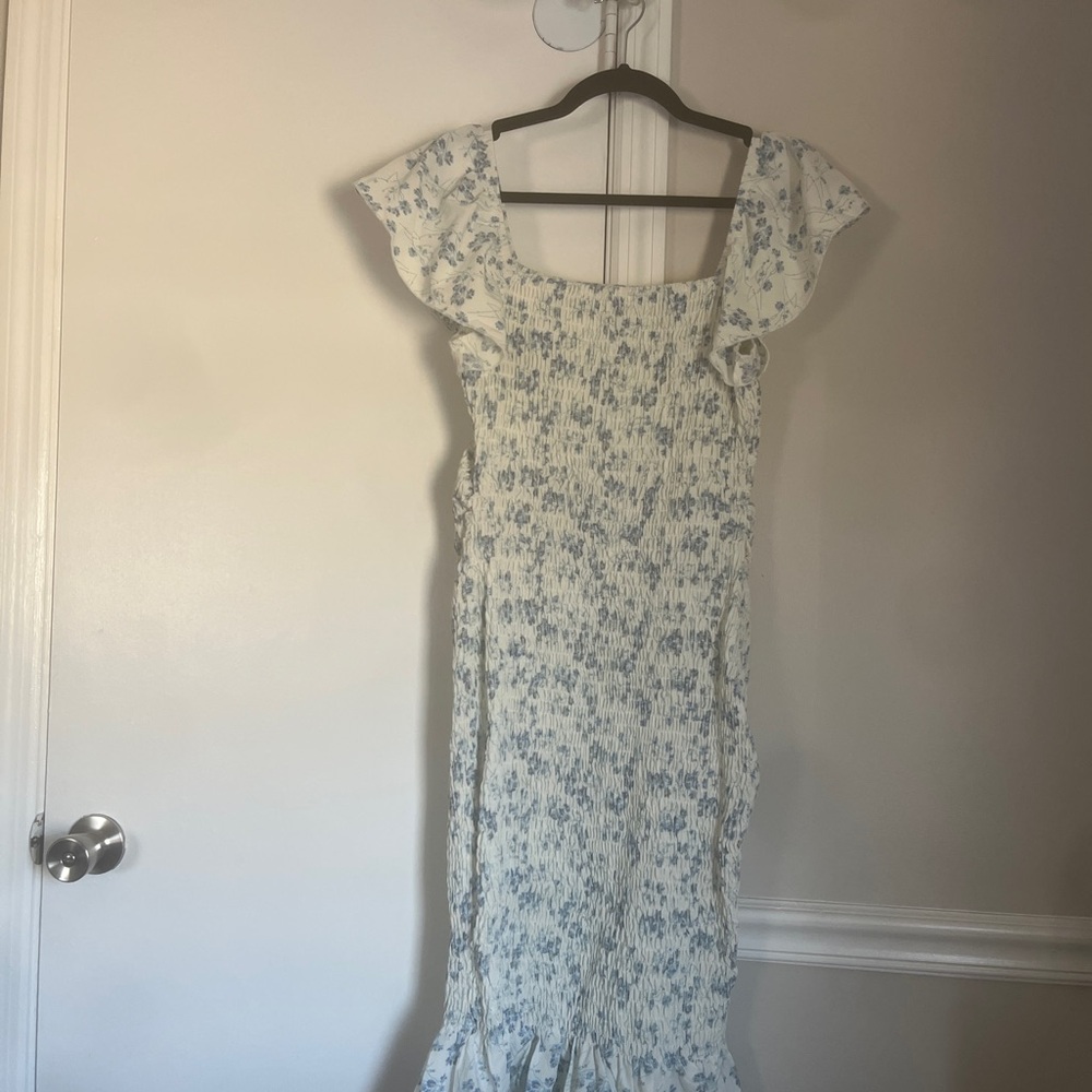 Floral Blue and White Maternity Dress